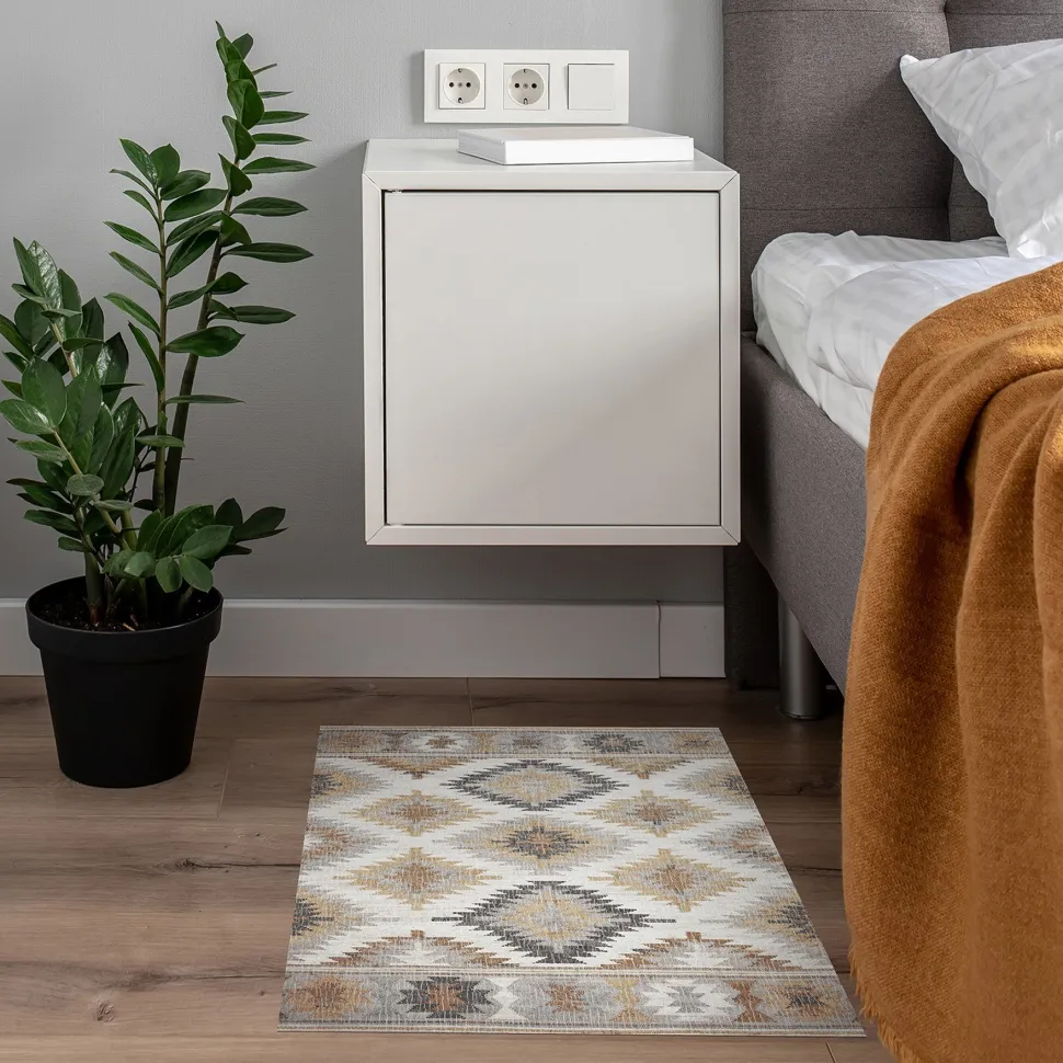 Alfombra vinílica estampada Kilim Grises