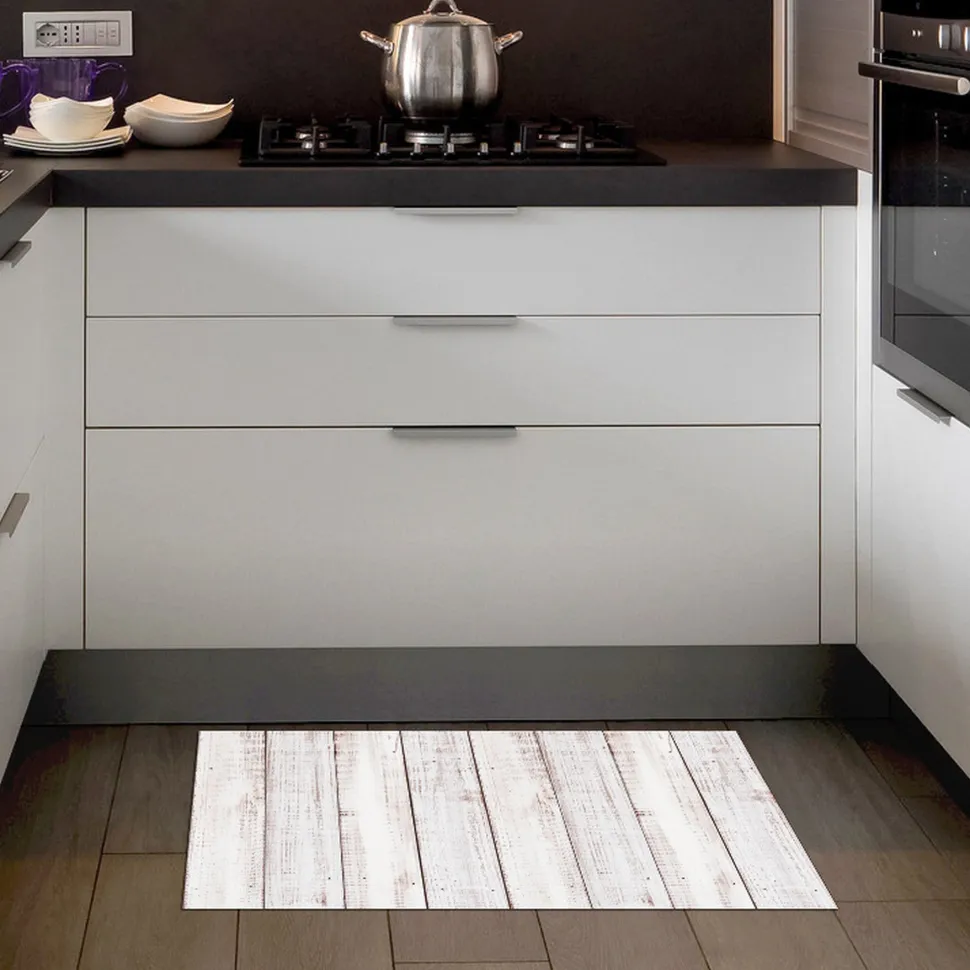 Alfombra vinílica estampada Madera Blanca