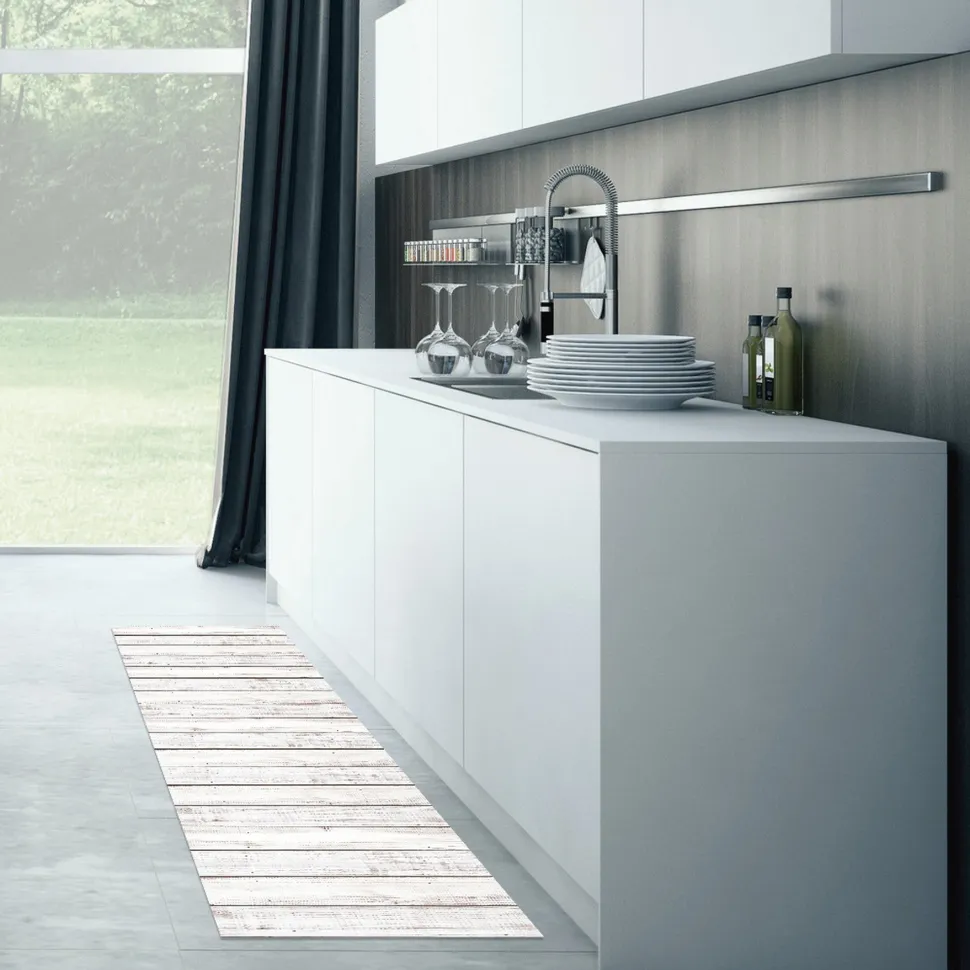 Alfombra vinílica estampada Madera Blanca