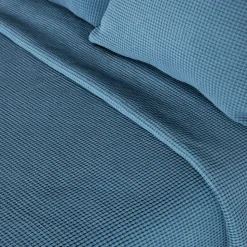 Colcha algodón nido abeja azul 150