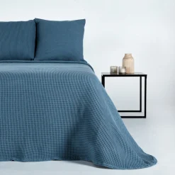 Colcha algodón nido abeja azul 150