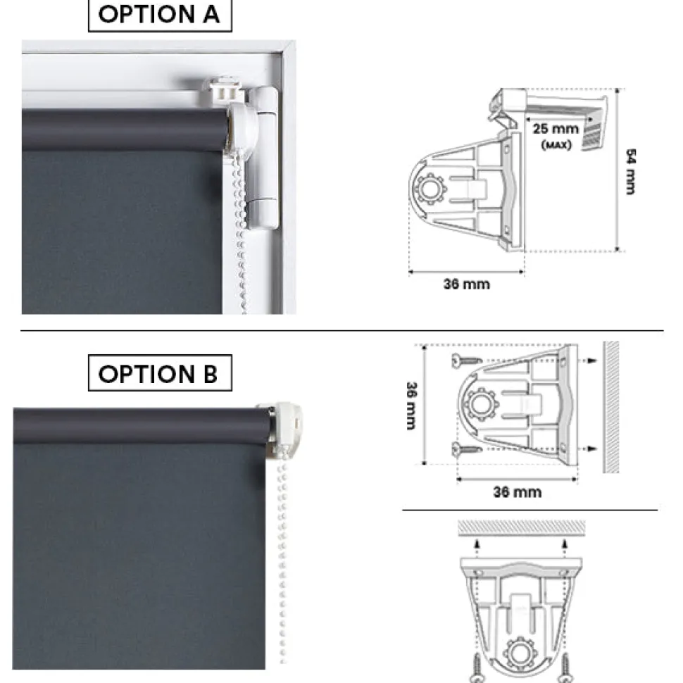 Estor enrollable Sin Taladrar Opaco Gris