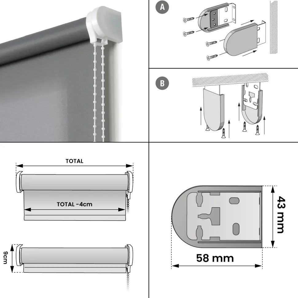 Estor enrollable Traslúcido Gris asfalto