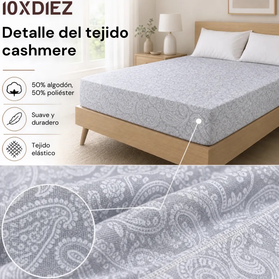 Funda colchón estampada cashmere gris