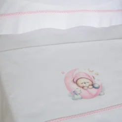 Juego de sábanas algodón cuna 450 blanco/rosa