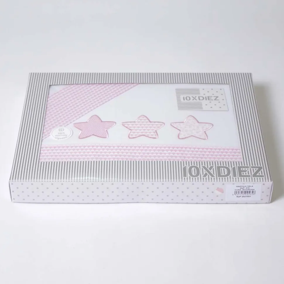 Juego de sábanas cuna franela estrellas 476 blanco/rosa