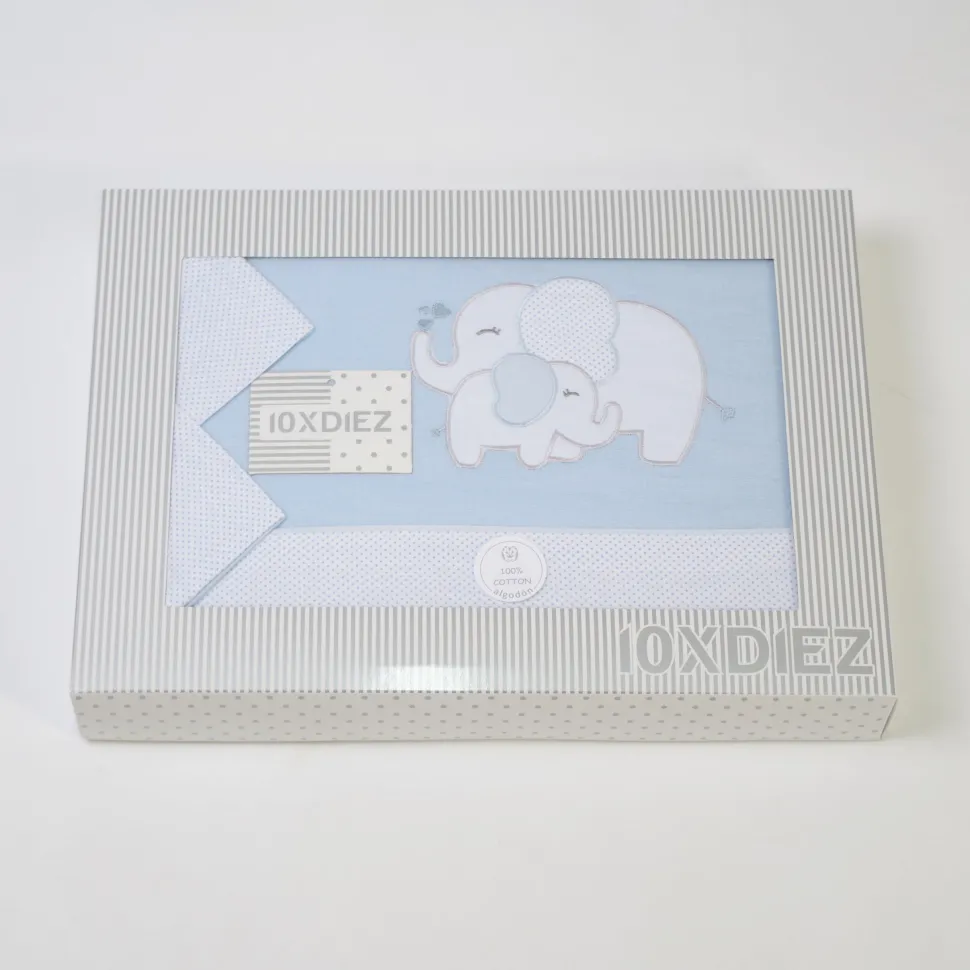 Juego de sábanas cuna franela elefante azul