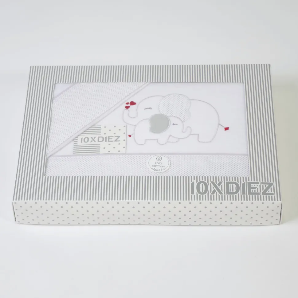 Juego de sábanas cuna franela elefante blanco/gris