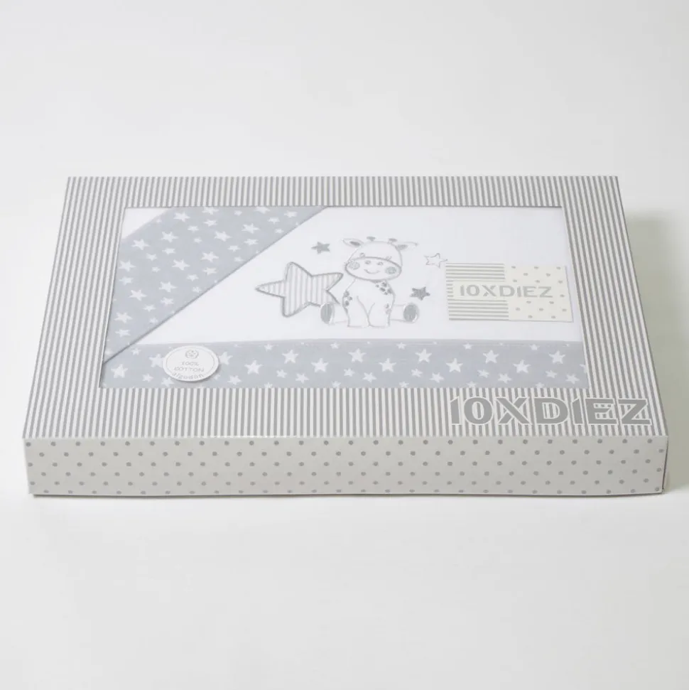 Juego de sábanas cuna franela jirafa 378 blanco/gris
