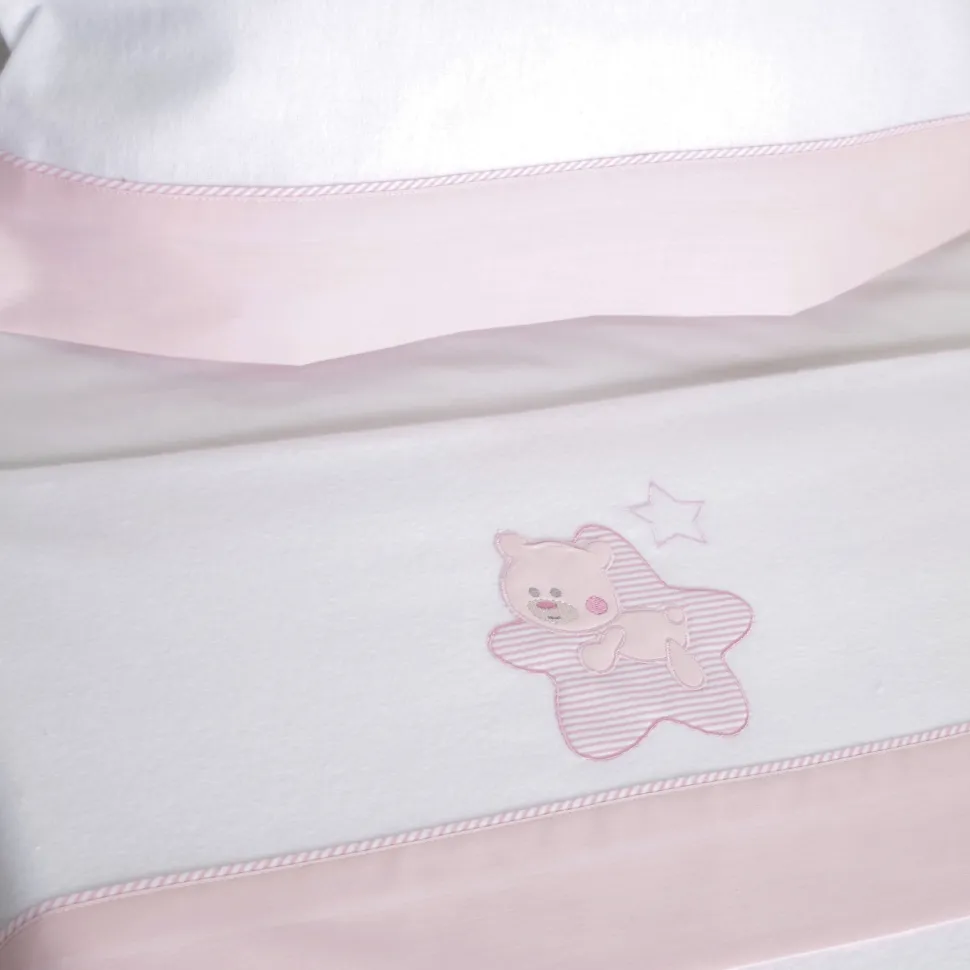 Juego de sábanas cuna franela star blanco/rosa