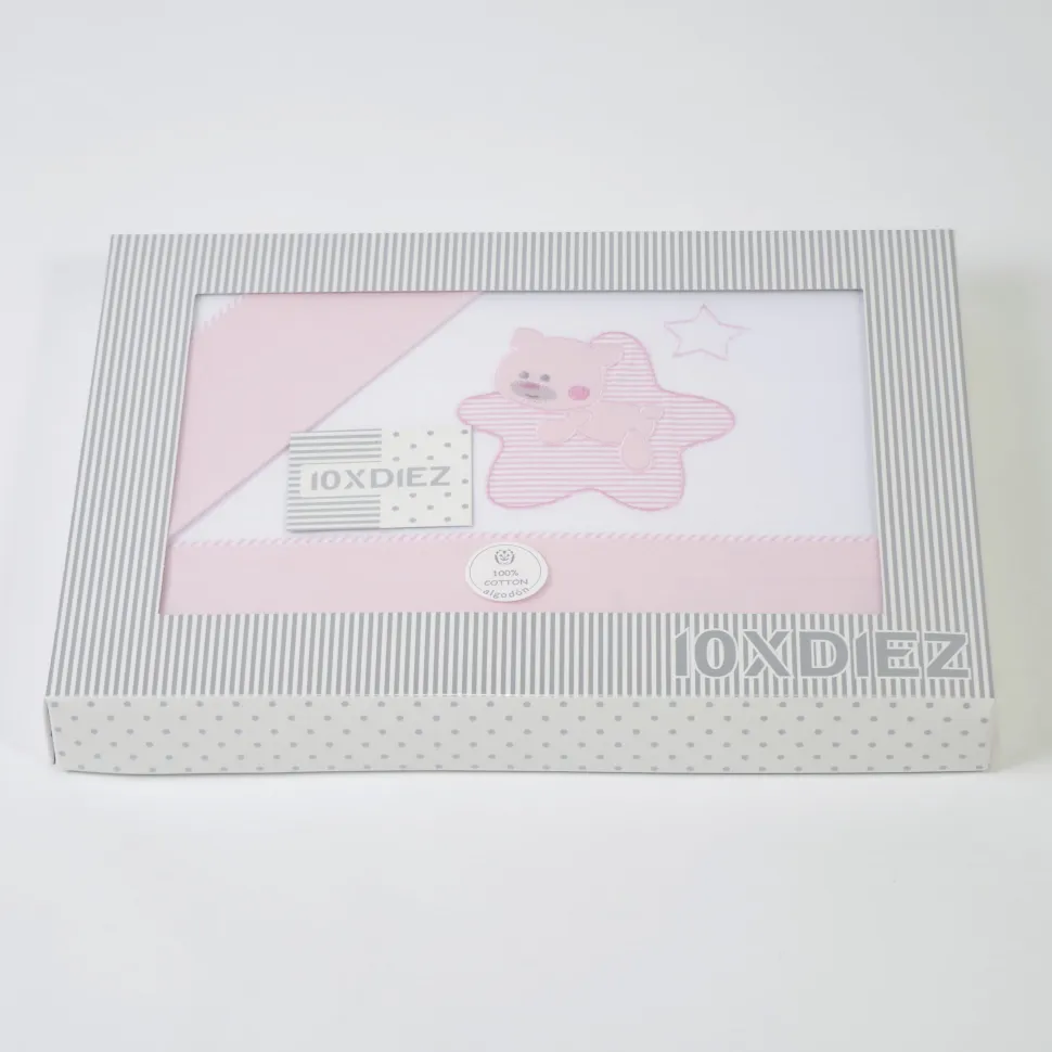 Juego de sábanas cuna franela star blanco/rosa