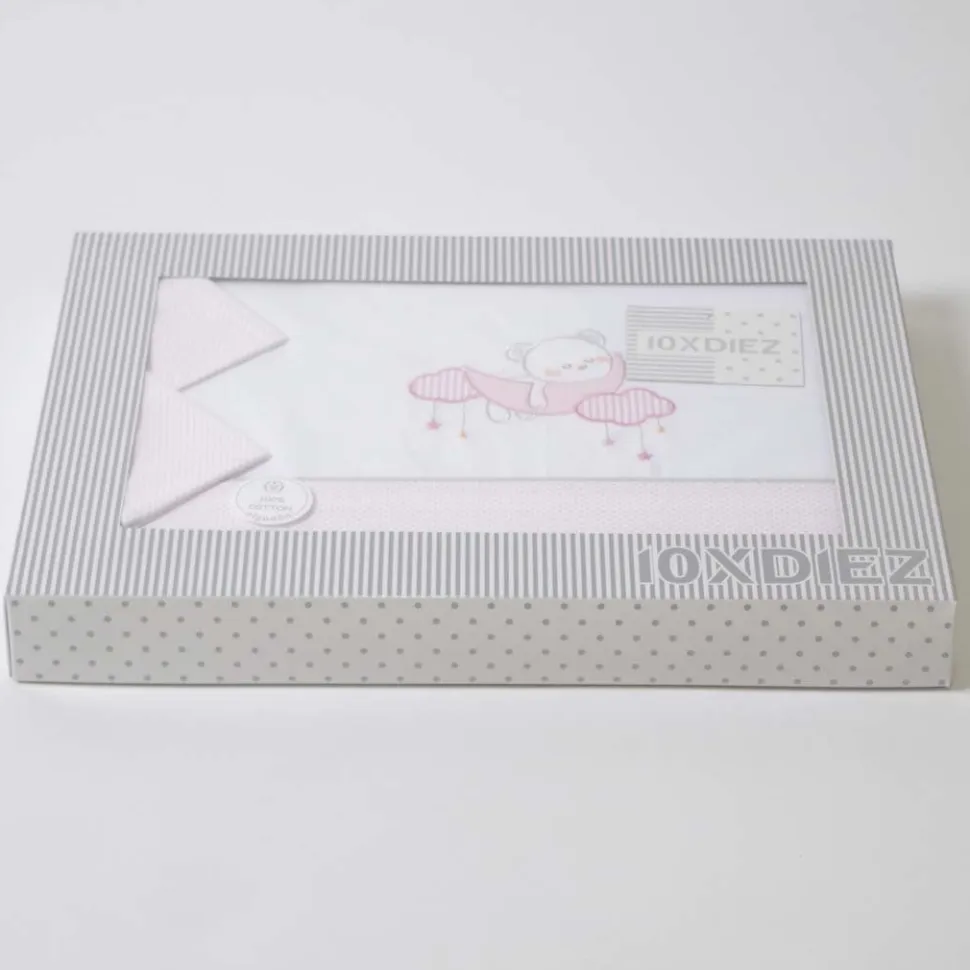 Juego de sábanas cuna oso luna 386 bco/rosa