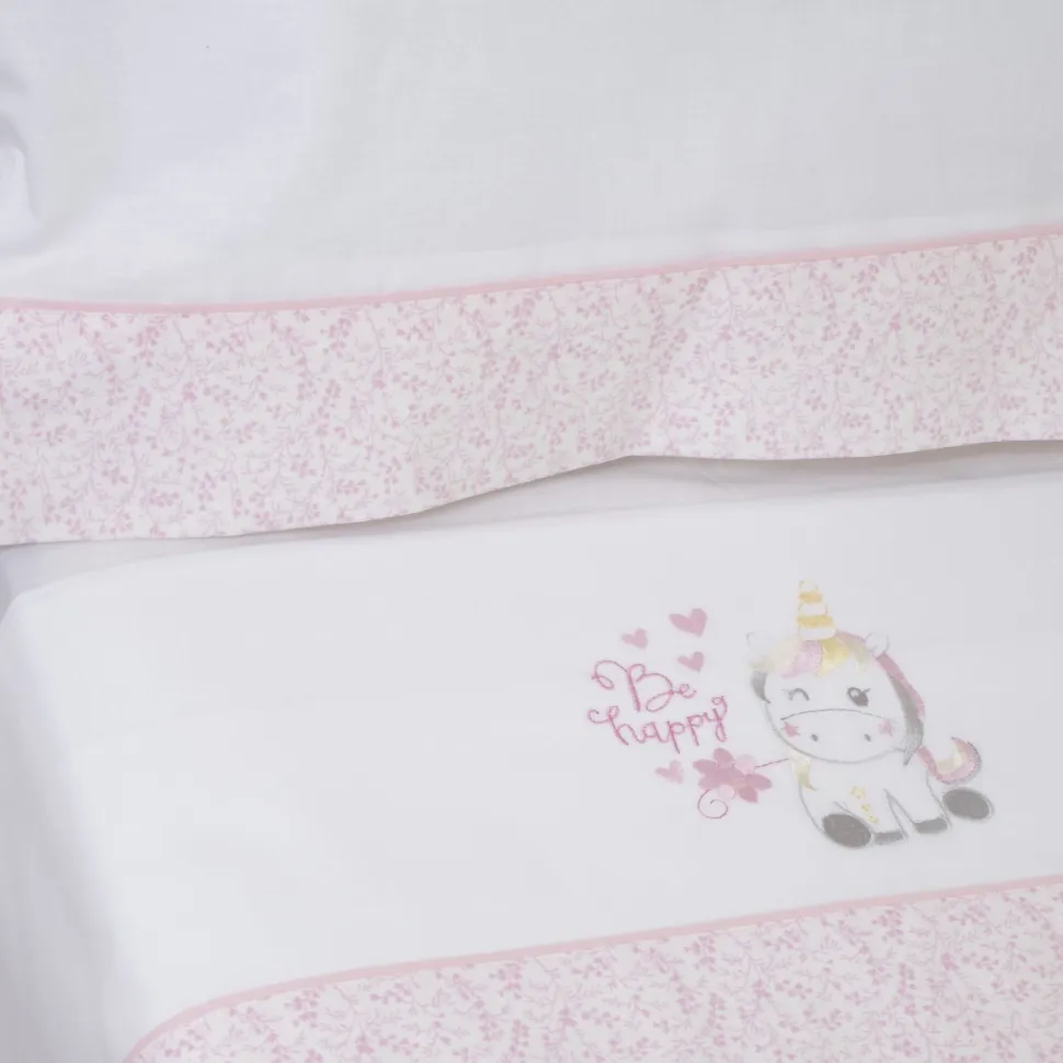 Juego de sábanas cuna unicornio 124 blanco/rosa