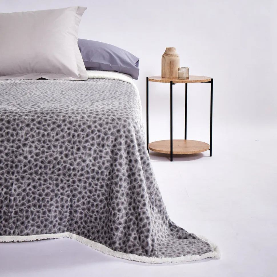 Manta sherpa animal print gris