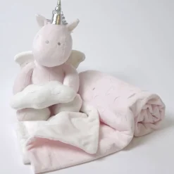 Manta + unicornio de peluche rosa