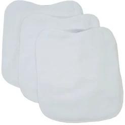 Pack 3 baberos rizo guardería color blanco con elástico. Lavables, exterior de rizo y reverso impermeable. Medidas: 33x29cm