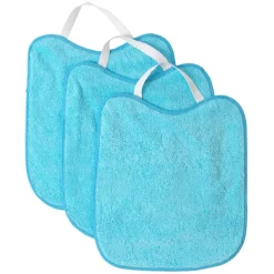 Pack 3 baberos rizo guardería color turquesa con elástico. Lavables, exterior de rizo y reverso impermeable. Medidas: 33x29cm