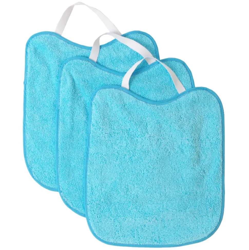Pack 3 baberos rizo guardería color turquesa con elástico. Lavables, exterior de rizo y reverso impermeable. Medidas: 33x29cm