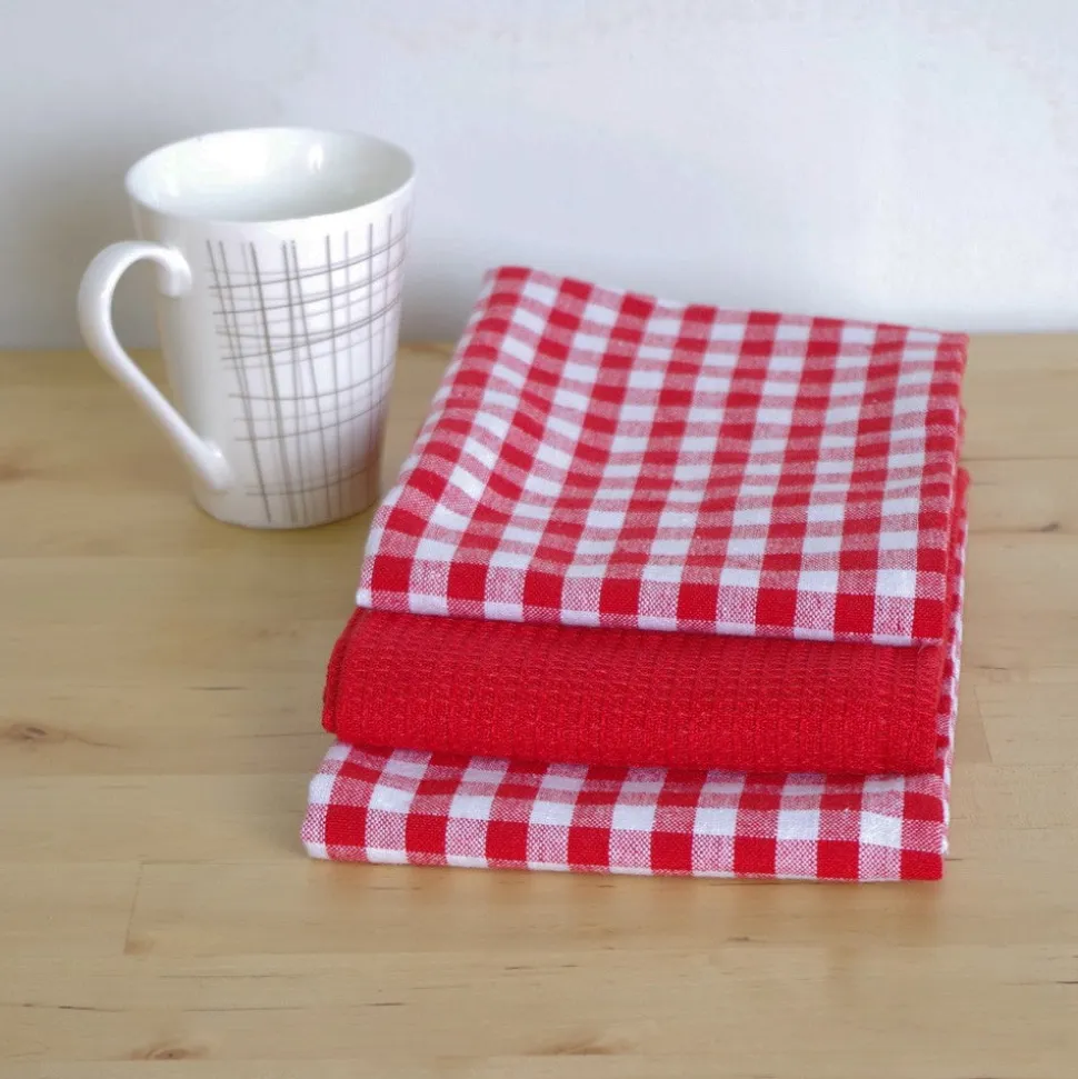 Paño de cocina cotton rojo pack 3 unidades