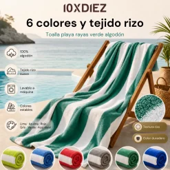 Toalla playa rayas verde algodón